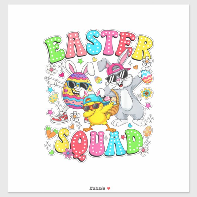 Sticker Groovy Funny Rabbit Egg Chick Easter Squad Day Men (Feuille)