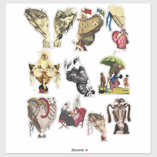 Sticker Gros cheveux en poudre ailes Edwardian Art victori (Feuille)