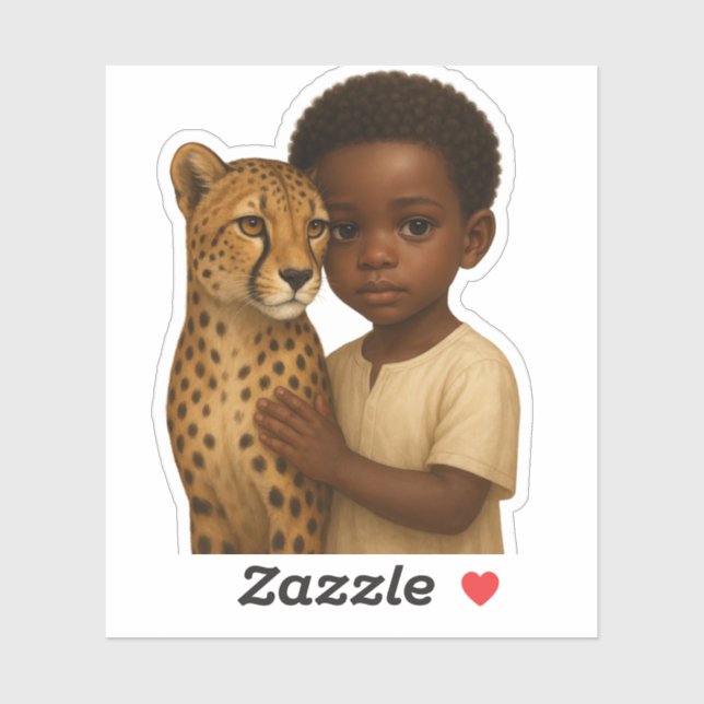 Sticker Guépard & garçon : Lien du sauvage et de l'innocen (Feuille)