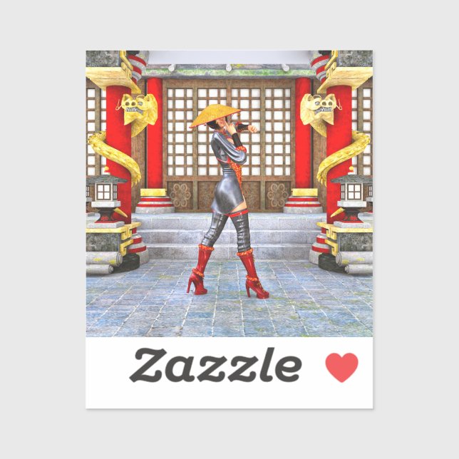Sticker Guerrière asiatique Fantasy Illustration de Samour (Feuille)