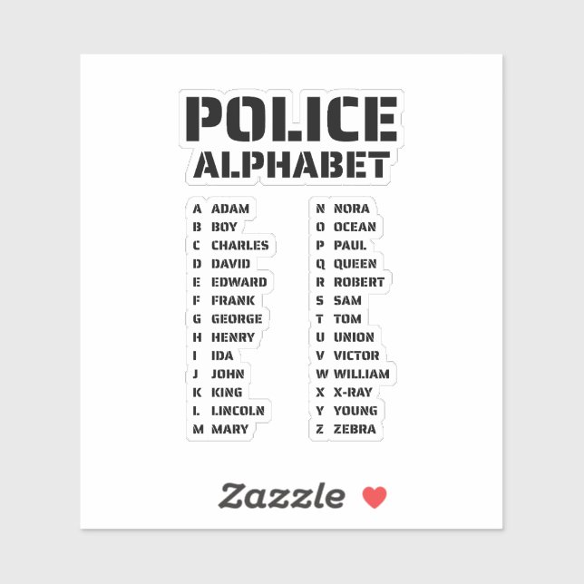 Sticker Guide de l'alphabet phonétique de la police (Feuille)