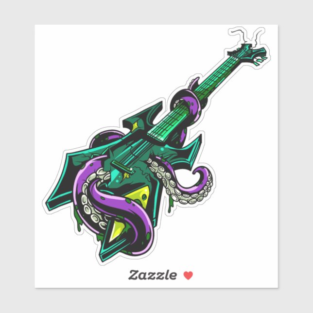 Sticker Guitare électrique écrasée par la musique violette (Feuille)