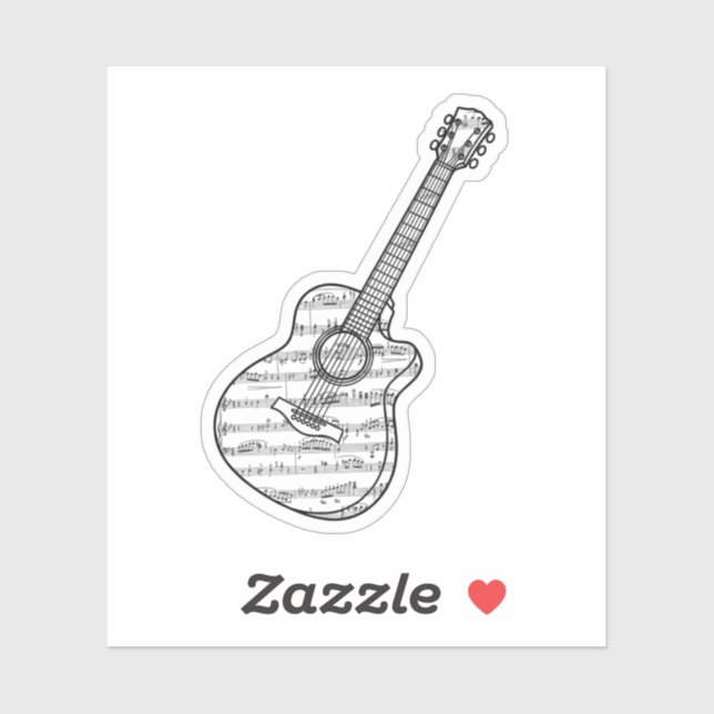Sticker Guitare et notes de musique (Feuille)