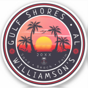 Sticker Gulf Shores Alabama Retro Sunset Souvenirs 80s