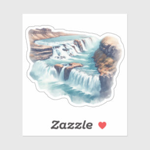 Sticker Gullfoss Islande Waterfall Aquarelle