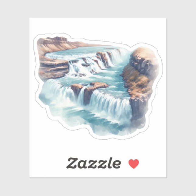 Sticker Gullfoss Islande Waterfall Aquarelle (Feuille)