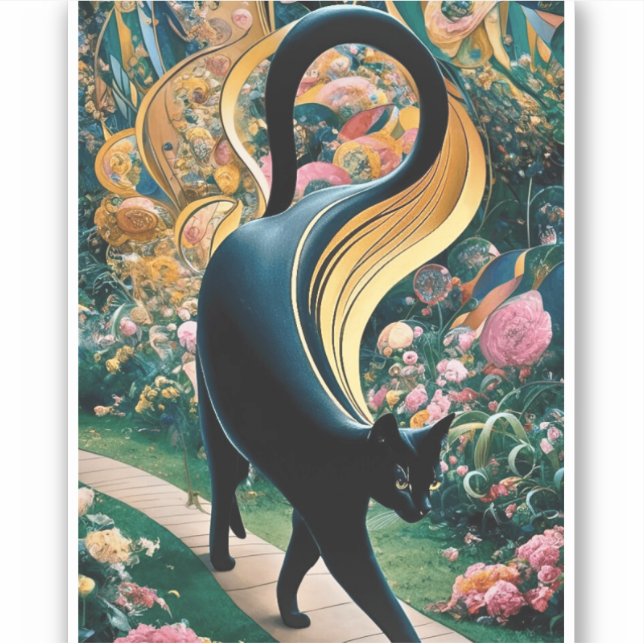 Sticker Gustav Klimt Chat noir dans un jardin de fleurs, A (Devant)