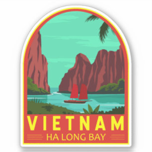Sticker Ha Long Bay Vietnam Travel Vintage Art