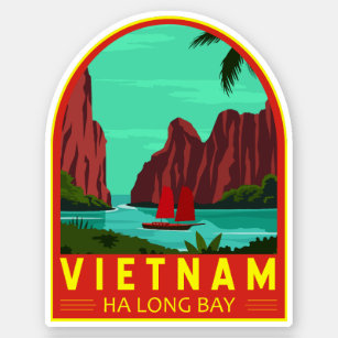 Sticker Ha Long Bay Vietnam Travel Vintage Art