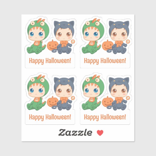 Sticker Halloween Baby Black Cat Dragon Custom Text 4 (Feuille)