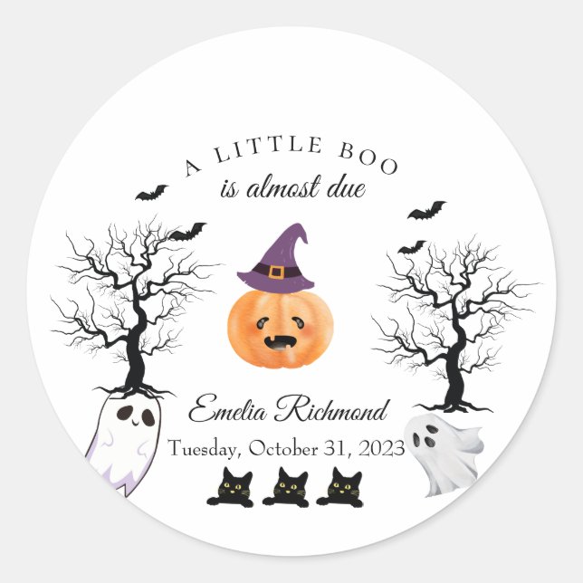 Sticker Halloween Baby shower Little Boo est due (Devant)