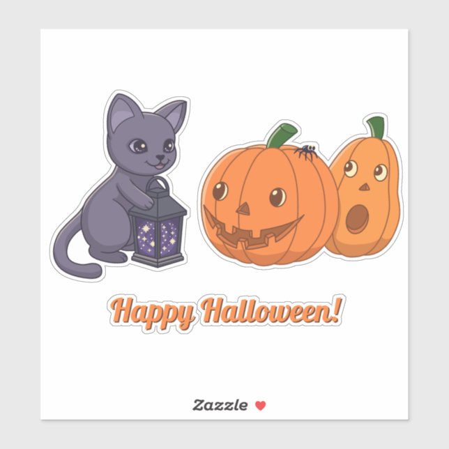 Sticker Halloween Black Cat, Pumpkins, Magic Lantern  (Feuille)