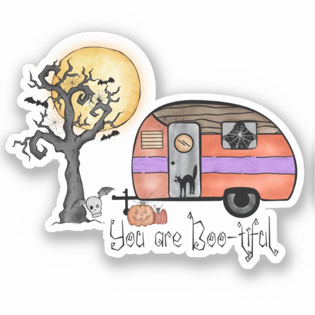 Sticker Halloween Camping | Vous êtes indigne (Recto)
