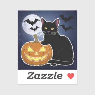 Sticker halloween chat noir avec citrouille
