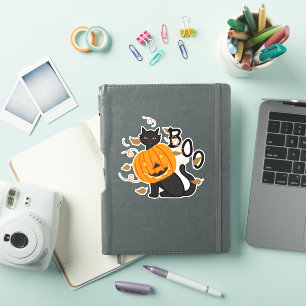 Sticker Halloween chat noir Boo