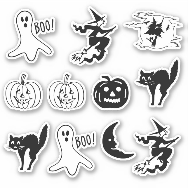 Sticker Halloween chat noir, Jack-o'-lantern, fantôme, sor (Devant)