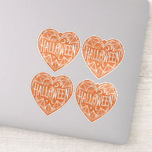 Sticker Halloween Cœur, Cœur Forme Orange, Vacances