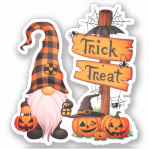 Sticker Halloween Cute Gnome et citrouille