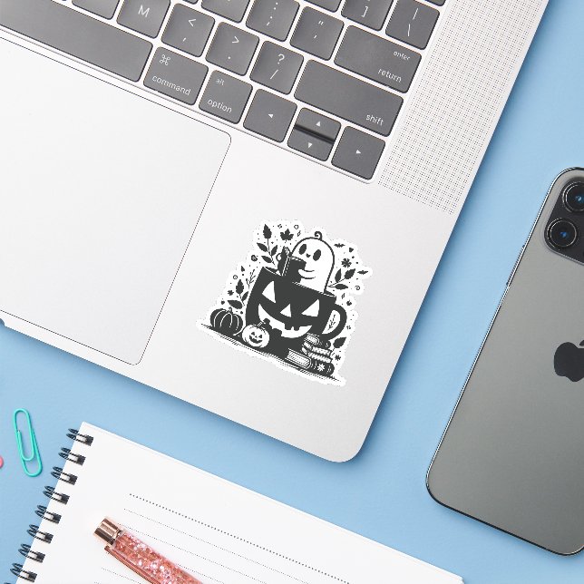 Sticker Halloween de livre (Ordinateur portable avec iPhone)