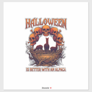 Sticker Halloween Est Meilleur Alpaga Crânes Orange Araign
