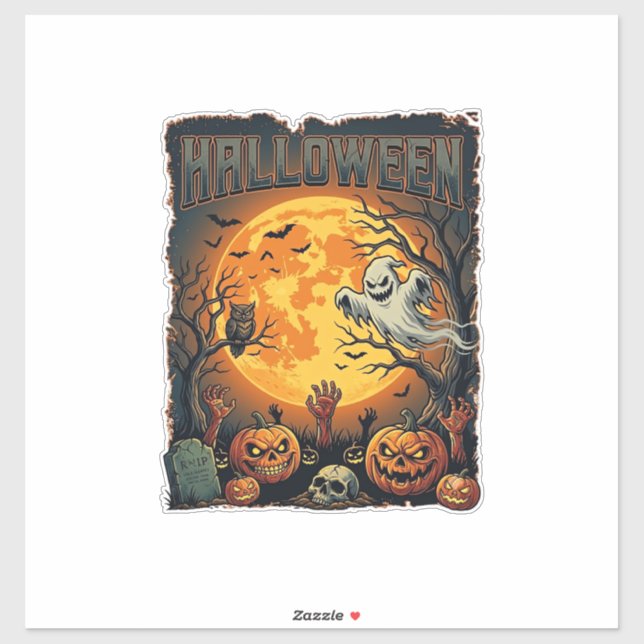 Sticker Halloween Fantôme Pleine Lune Jack Lanterns Zombie (Feuille)