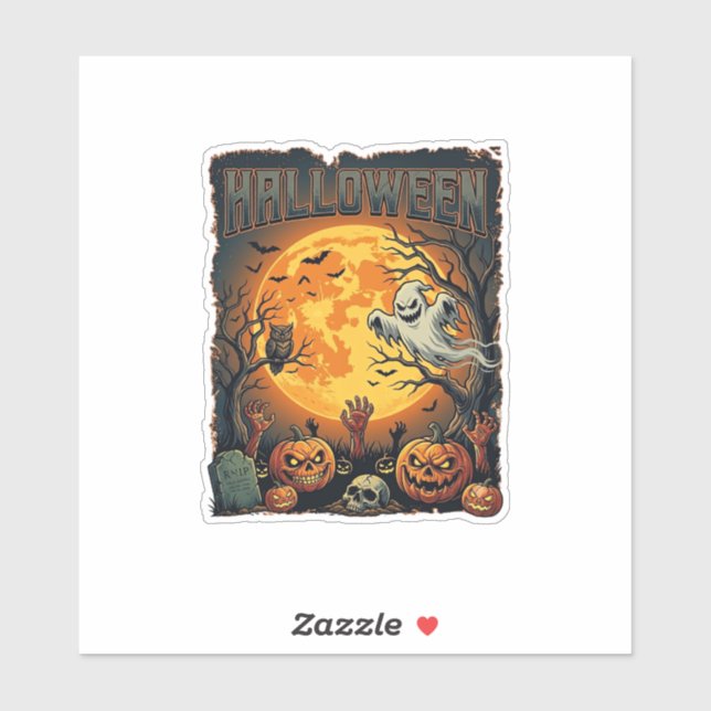 Sticker Halloween Fantôme Pleine Lune Jack Lanterns Zombie (Feuille)