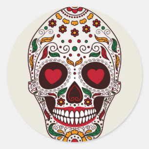 Sticker Halloween Floral Sugar Skull Classic rond