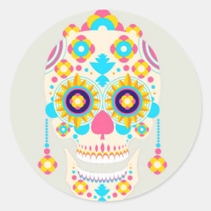 Sticker Halloween Floral Sugar Skull Classic rond