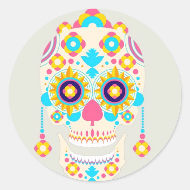Sticker Halloween Floral Sugar Skull Classic rond (Devant)
