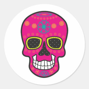 Sticker Halloween Floral Sugar Skull Classic rond