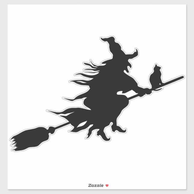 Sticker Halloween Flying sorcière sur broom noir autocolla (Feuille)