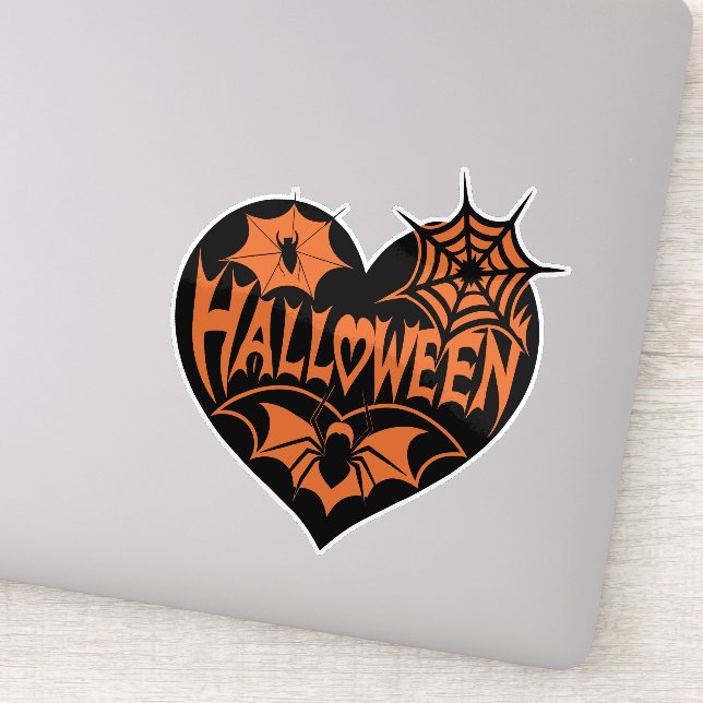 Sticker Halloween Heart, Black Heart Shape, Spider Web (Détail)