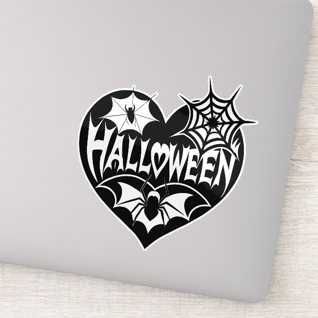 Sticker Halloween Heart, Black Heart Shape, Spider Web (Détail)