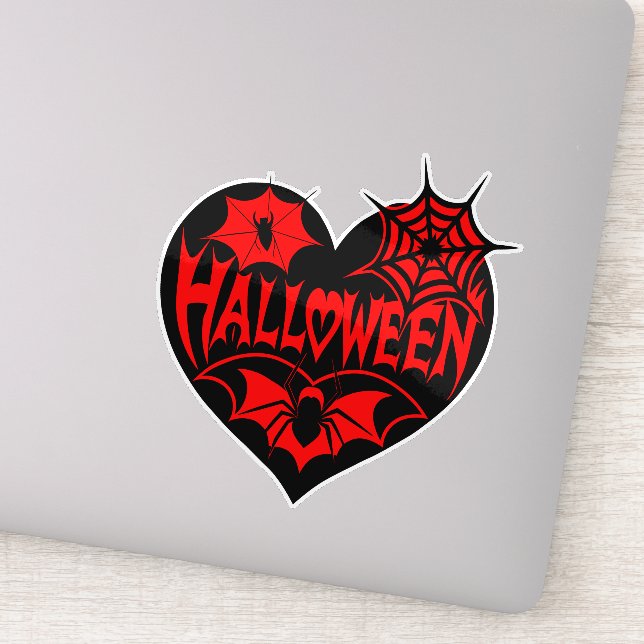 Sticker Halloween Heart, Black Heart Shape, Spider Web (Détail)