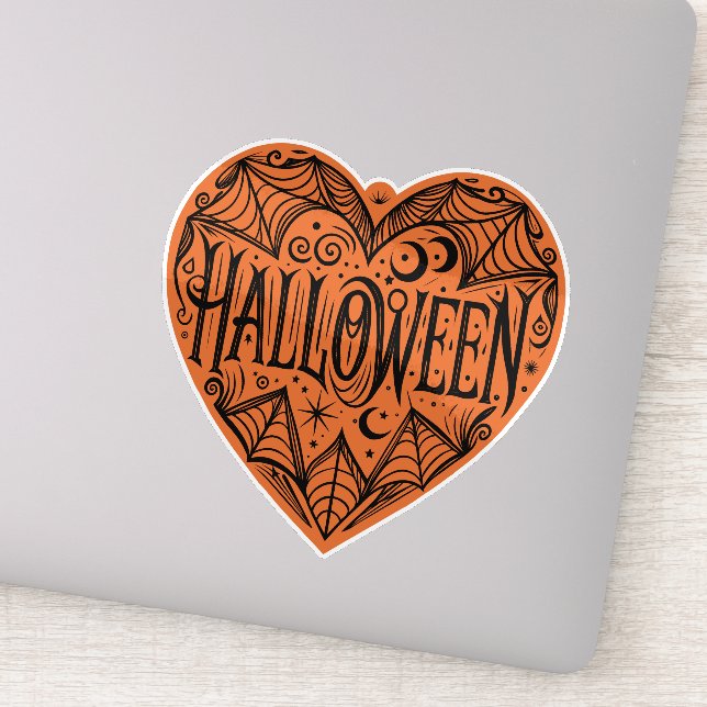Sticker Halloween Heart, Orange Heart Shape, Holiday (Détail)