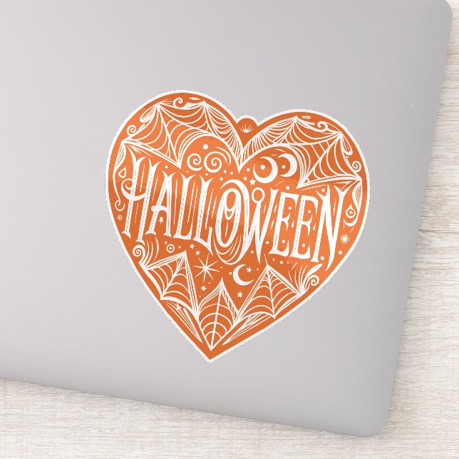 Sticker Halloween Heart, Orange Heart Shape, Holiday (Détail)
