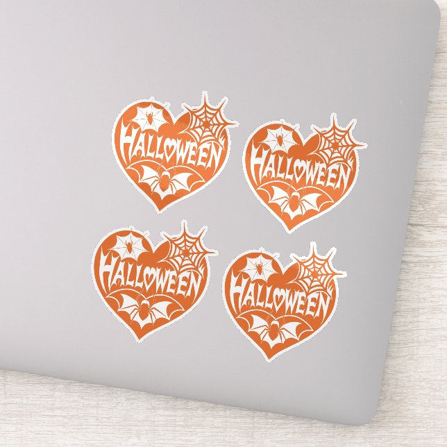 Sticker Halloween Heart, Orange Heart Shape, Spider Web (Détail)