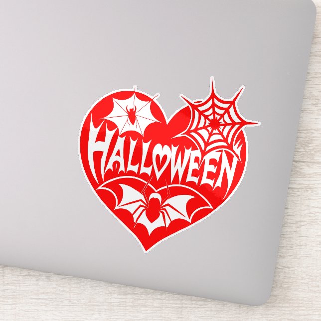 Sticker Halloween Heart, Red Heart Shape, Spider Web (Détail)