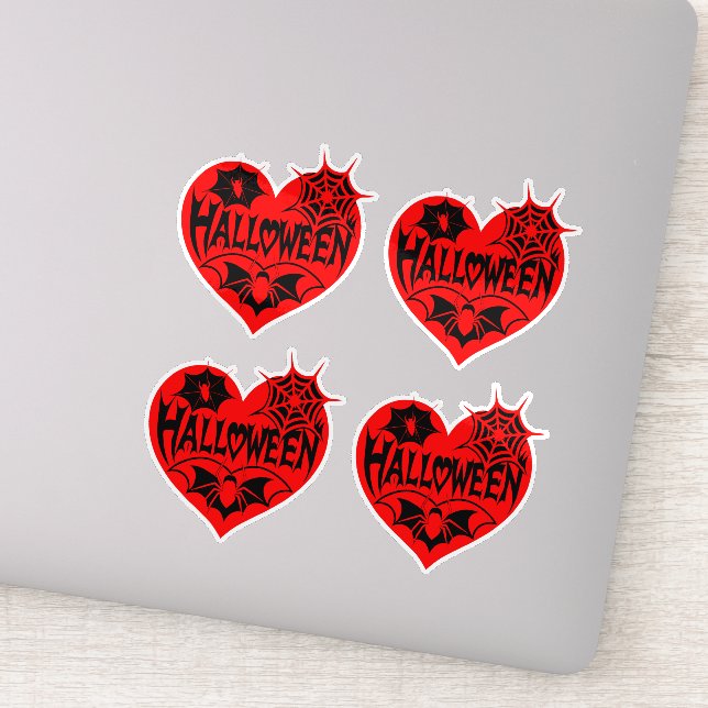 Sticker Halloween Heart, Red Heart Shape, Spider Web (Détail)