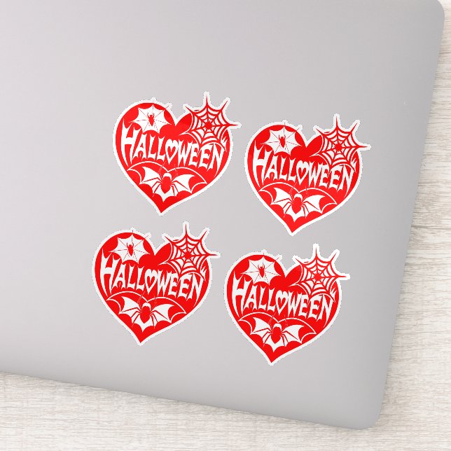 Sticker Halloween Heart, Red Heart Shape, Spider Web (Détail)