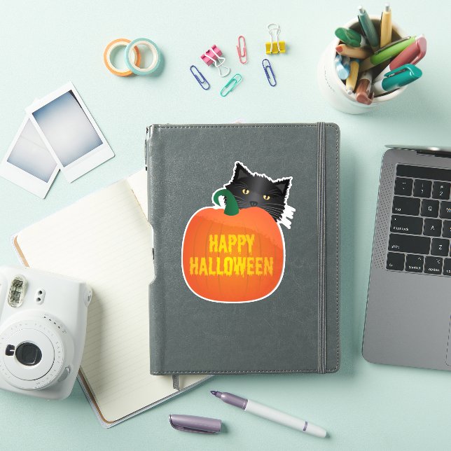 Sticker Halloween heureux - Chat noir avec Citrouille (Couverture iPad)