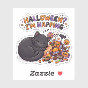 Sticker Halloween Je Fais La Sieste Chat Noir Dormant Bonb