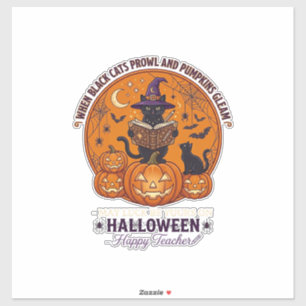 Sticker Halloween Joyeux Professeur Chat Noir Sorcière Cha