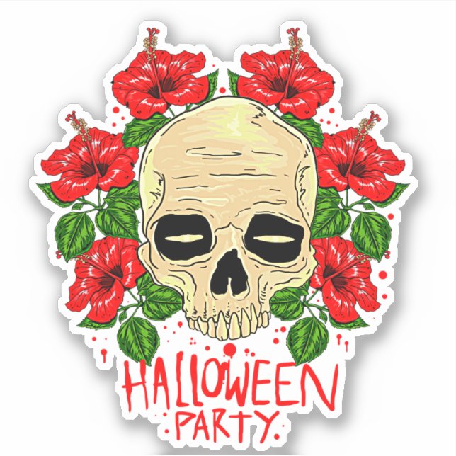 Sticker Halloween Parti Crâne sang Fleurs rouges Kiss-Cut (Devant)