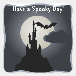 Sticker Halloween Pleine lune, chauve-souris et ch