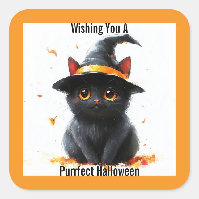 Sticker Halloween pour sorcière de chat noir (Devant)