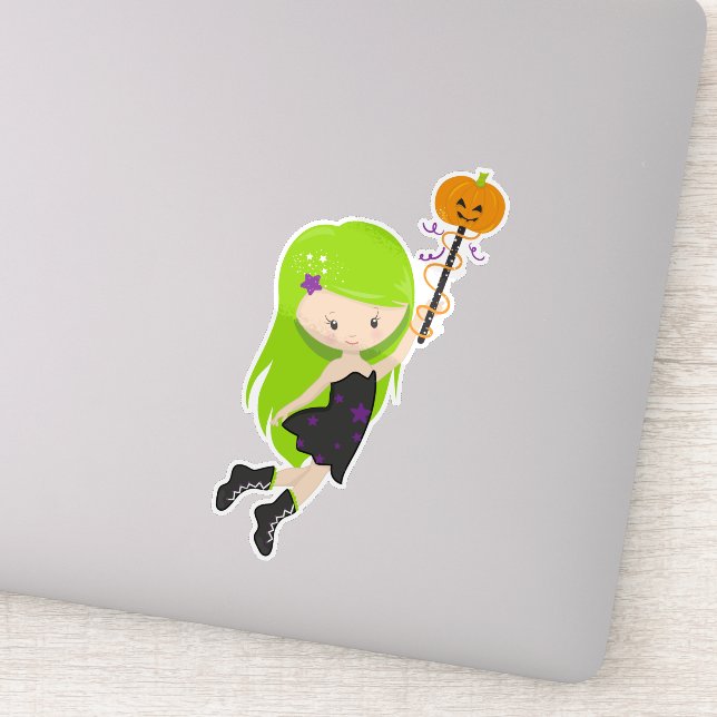 Sticker Halloween, Sorcière, Citrouille, Trick Ou Traite,  (Détail)