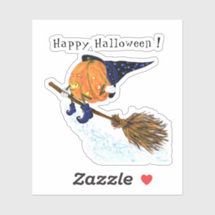 Sticker Halloween Sorcière Citrouille Volant Broom