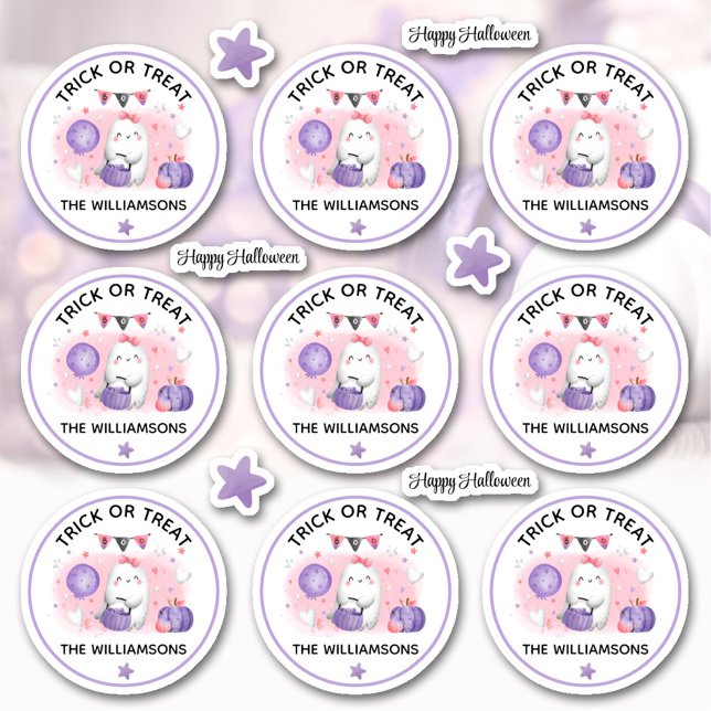 Sticker Halloween Tricoter Ou Traiter Nom Pink Kiss Cut (Halloween Trick Or Treat Name Pink Kiss Cut Sticker)