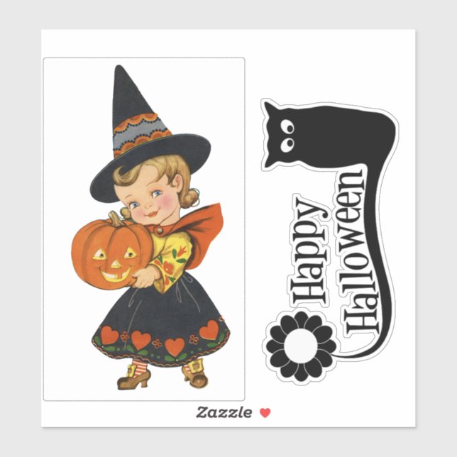 Sticker Halloween Witch And Owl (Feuille)